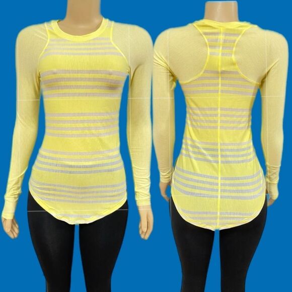 Lululemon Digni-tee Long Sleeve New with tags Ocean Srripe Mellow Lemon yellow 4 - Picture 1 of 8